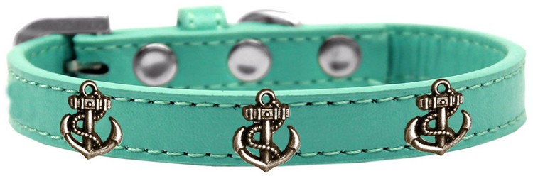 Bronze Anchor Widget Dog Collar Aqua Size 16